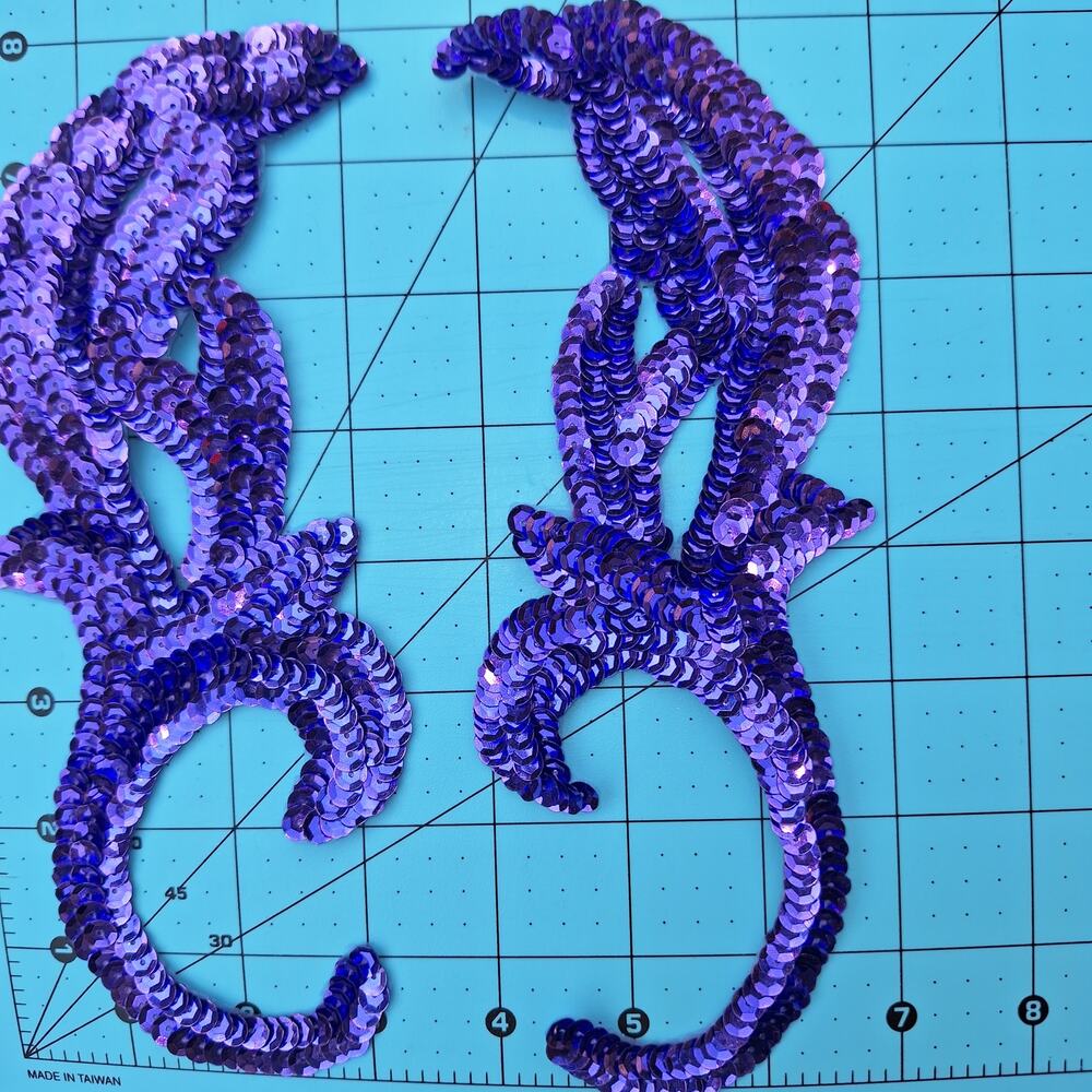 Purple sequin applique mirror pair